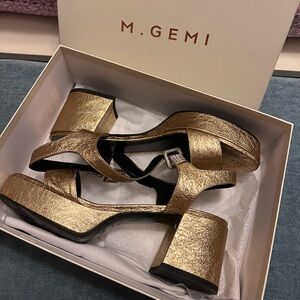 M. Gemi Gold The Lizza Nuova Platform Sandals with Chunky Heel